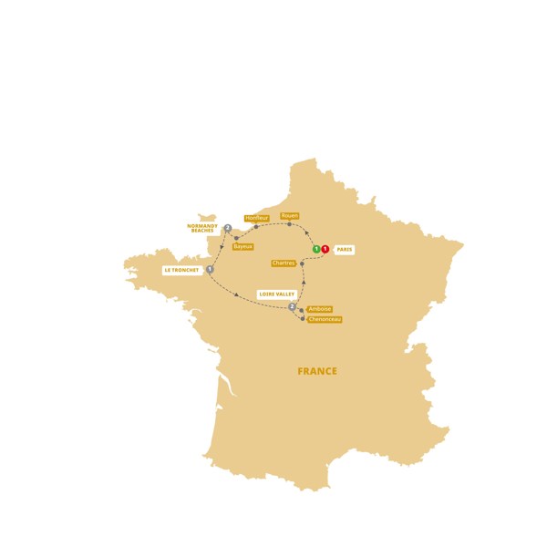 tourhub | Trafalgar | Treasures of France including Normandy | Tour Map