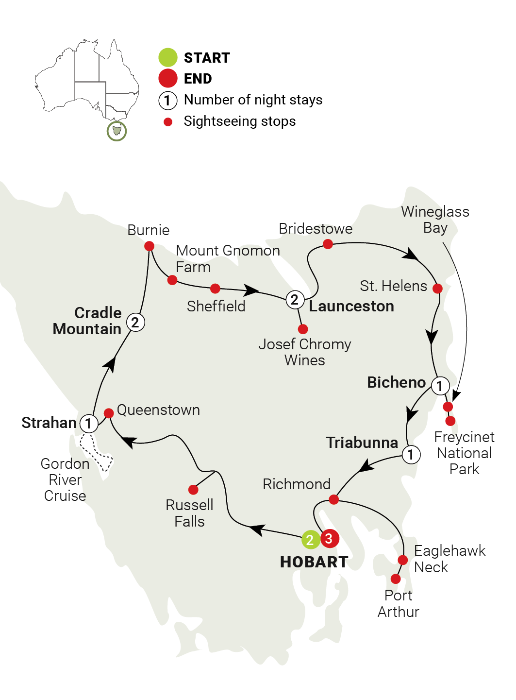 tourhub | AAT Kings | Perfect Tasmania | Tour Map