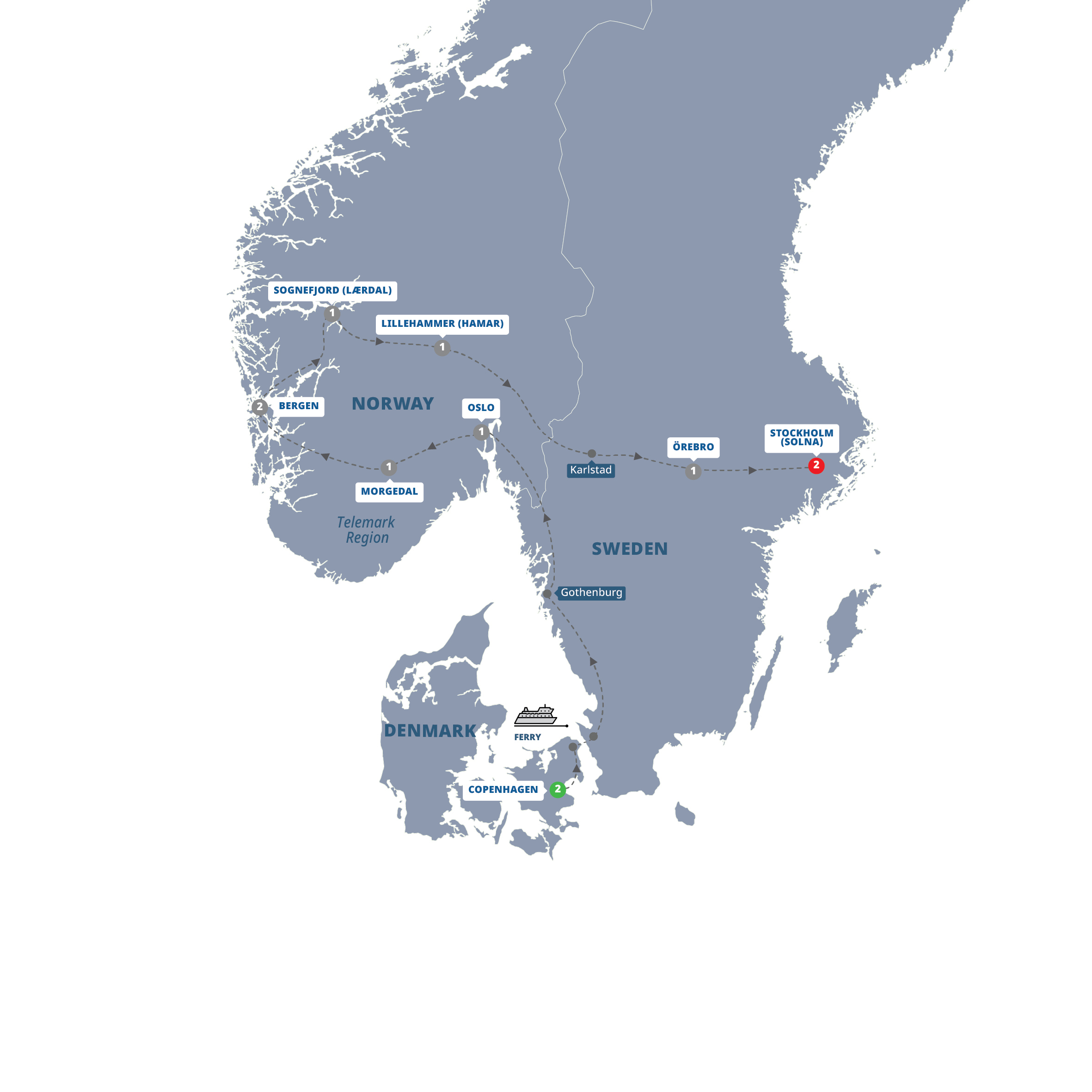 Map of Highlights of Scandinavia from Trafalgar