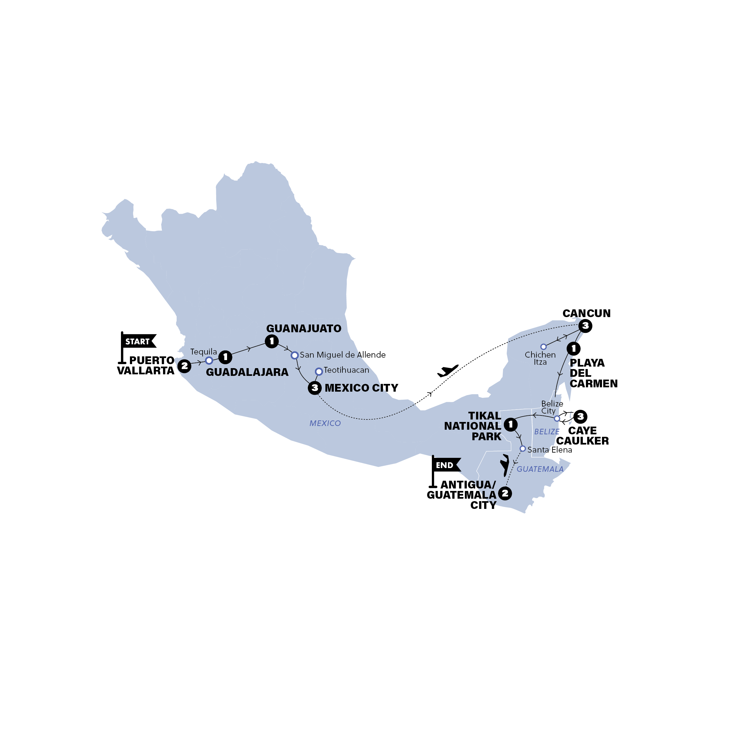 tourhub | Contiki | Ultimate Central America | Tour Map