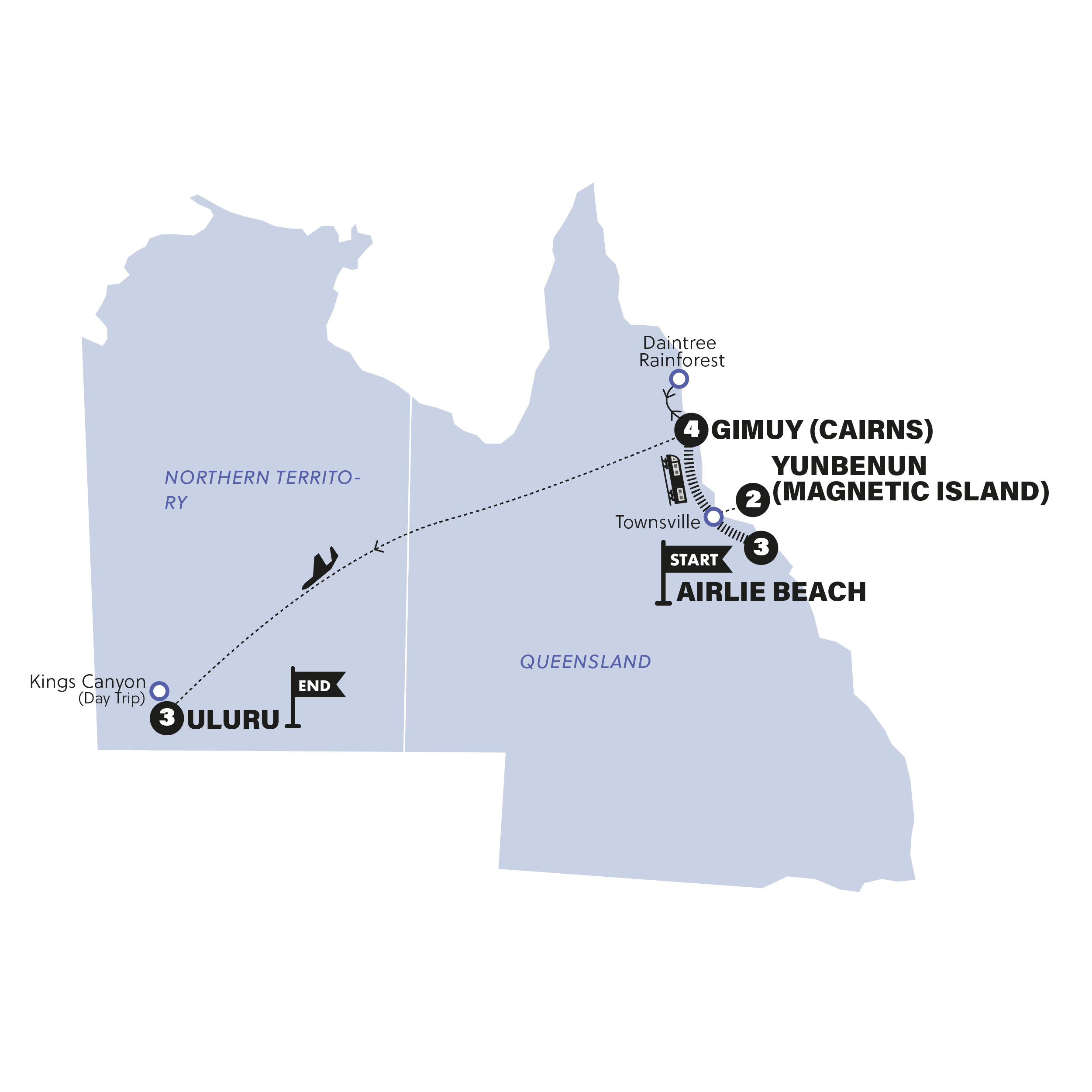 tourhub | Contiki | North Queensland to Uluru | Tour Map