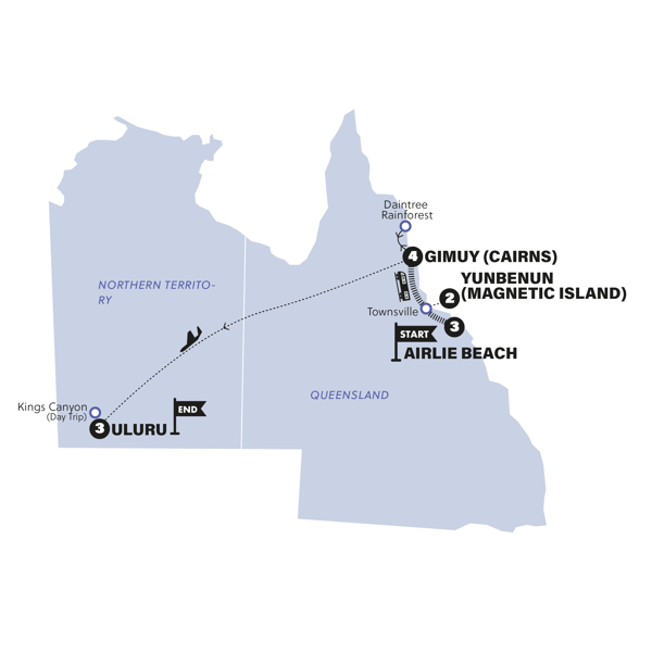 North Queensland to Uluru Trip Map