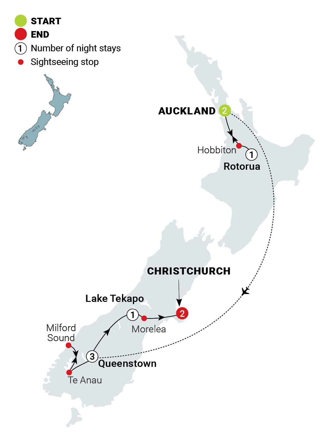 tourhub | AAT Kings | Contrasts of New Zealand | Tour Map