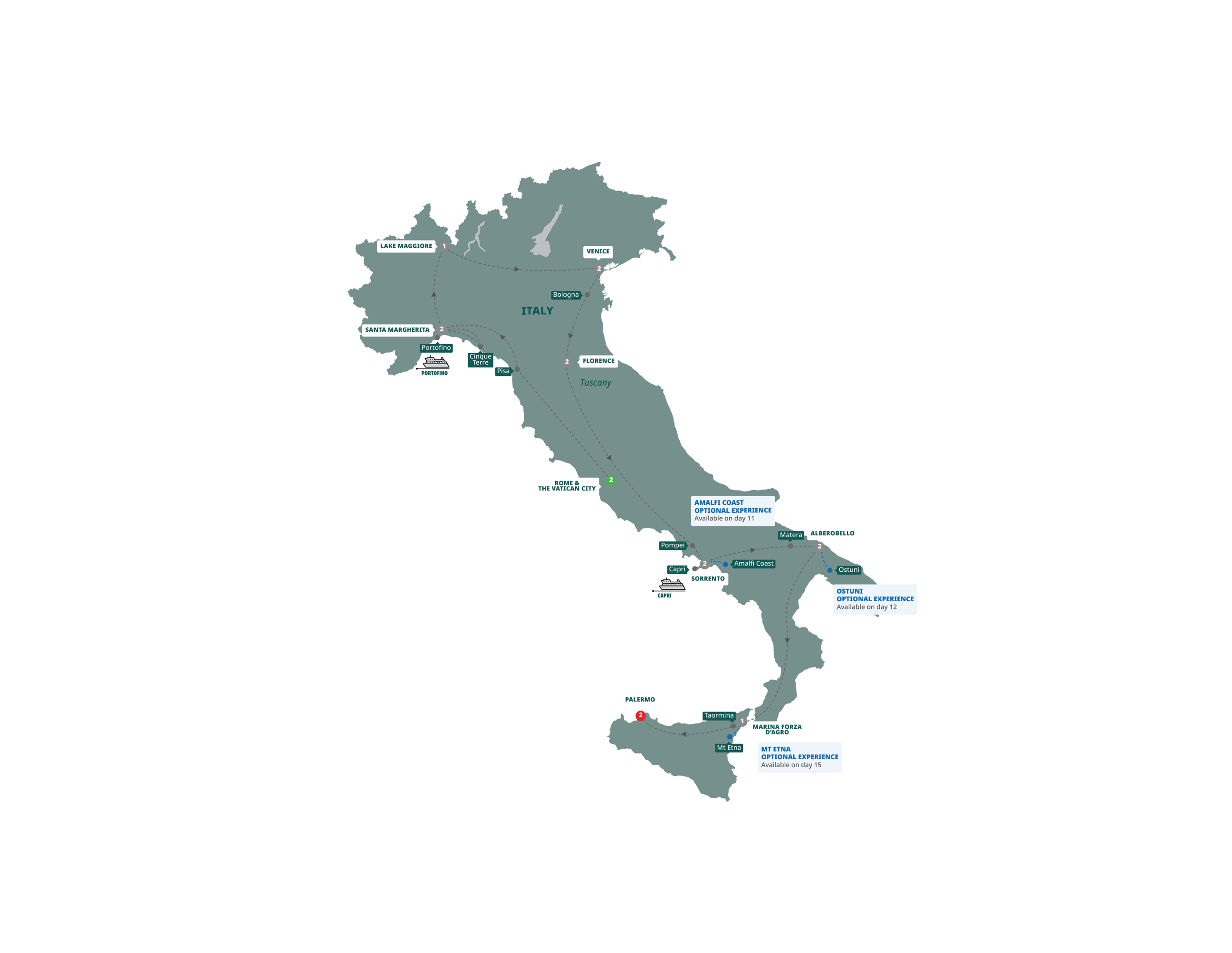 Map of Grand Italy & Sicily from Trafalgar