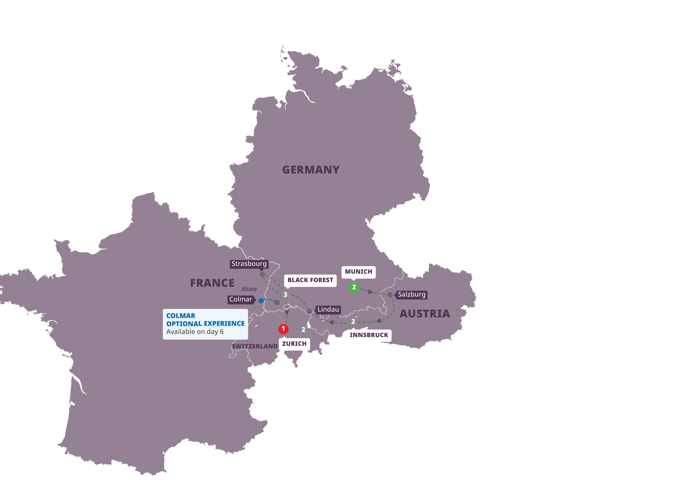Map of Alpine Christmas Markets from Trafalgar