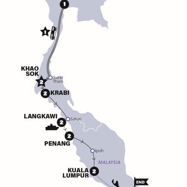 Bangkok to Singapore Adventure Trip Map