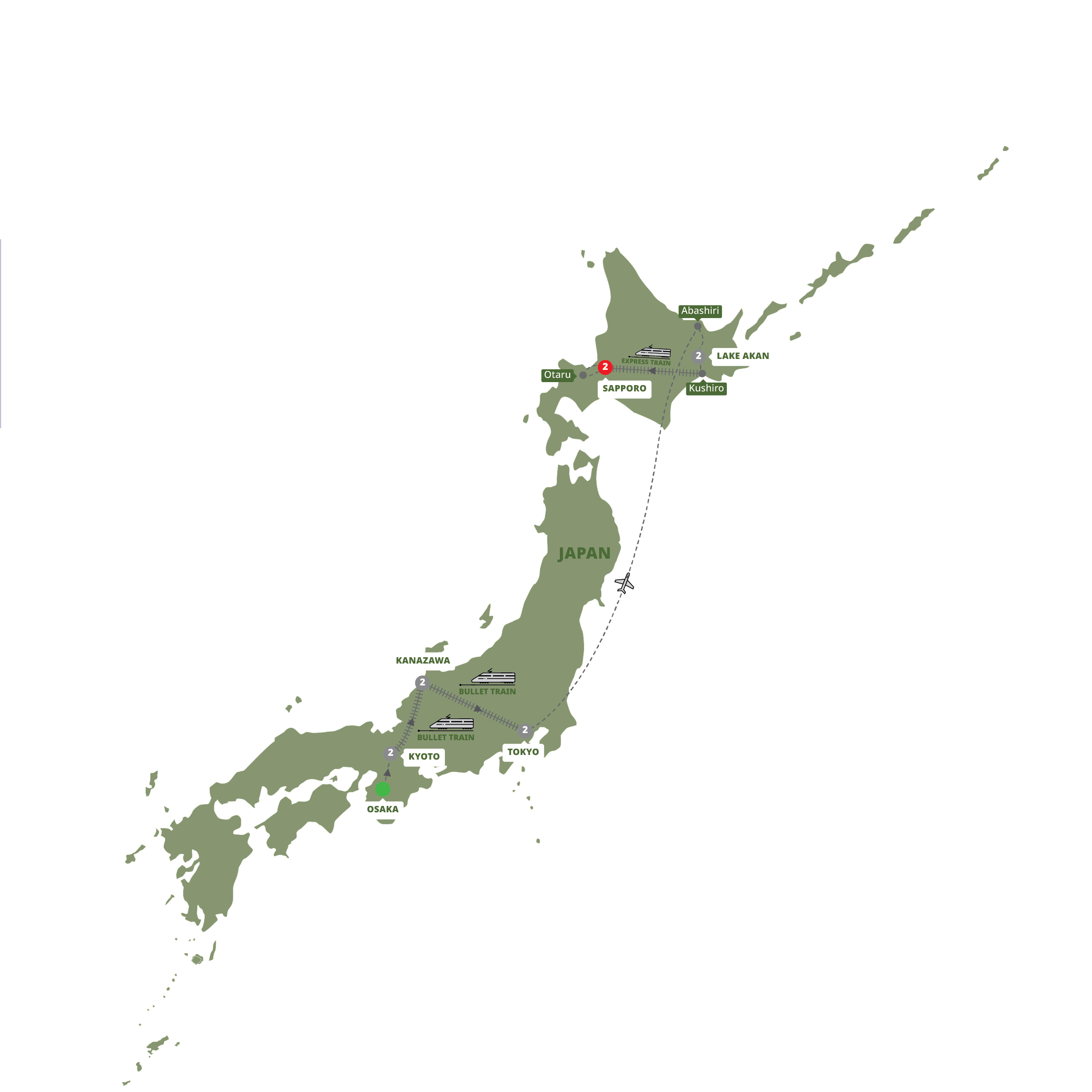 Map of Japan Winter Adventure from Trafalgar