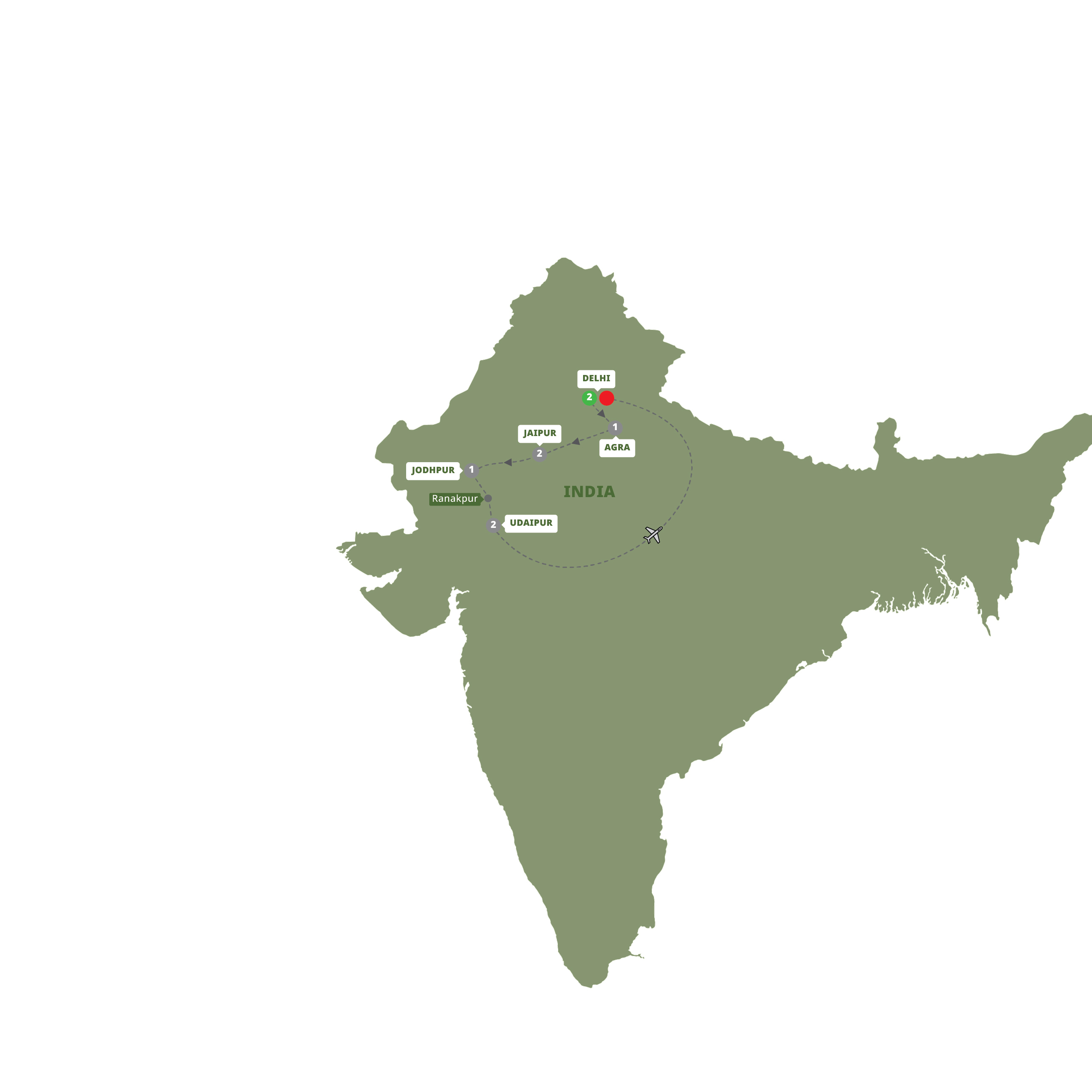 Map of Highlights of Northern India - Small Group from Trafalgar