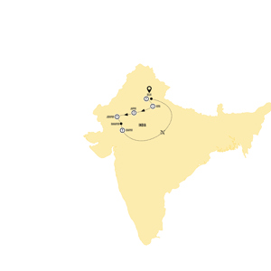 Highlights of Northern India with Mumbai Guided Tour Map 2027