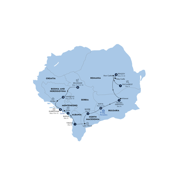 Treasures of the Balkans - Classic Group Itinerary Map