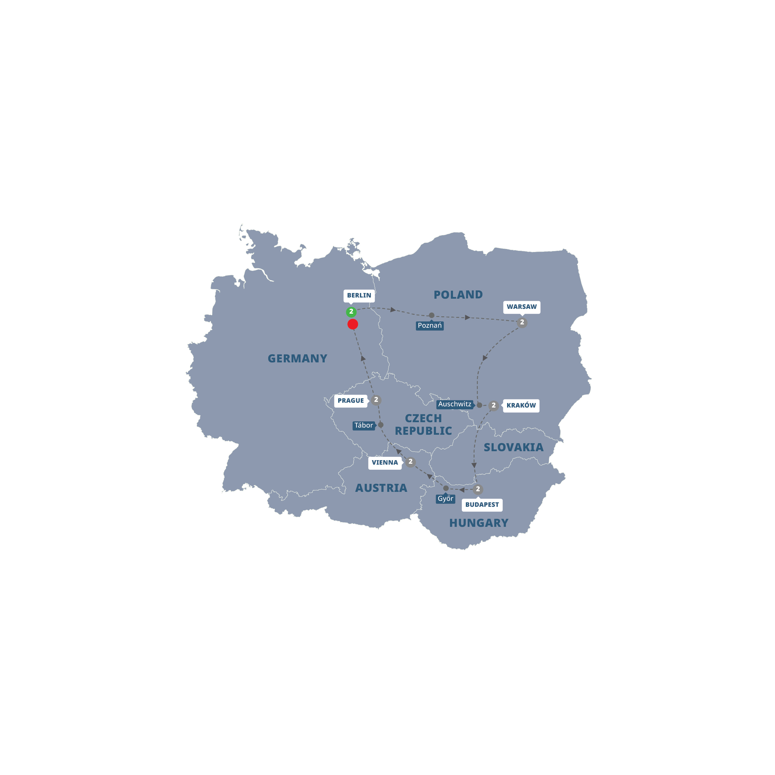 Map of Bohemian Highlights (2027, Ends in Berlin) from Trafalgar