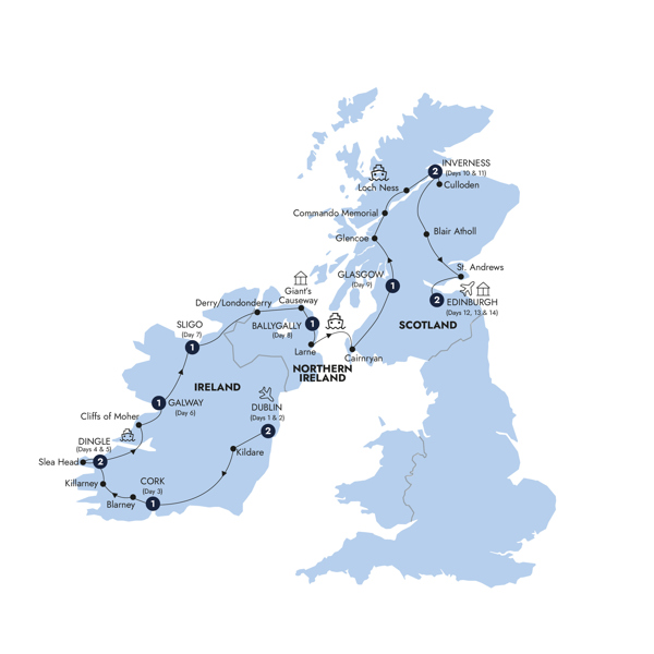 Best of Ireland & Scotland - Classic Group Itinerary Map