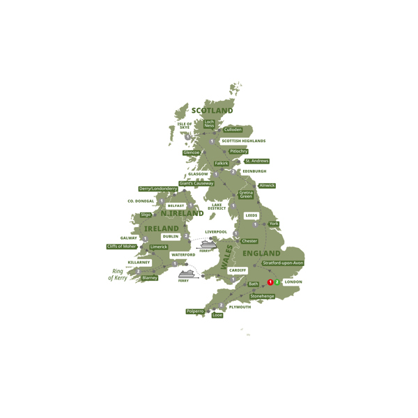 tourhub | Trafalgar | Britain and Ireland Grandeur Reverse | Tour Map
