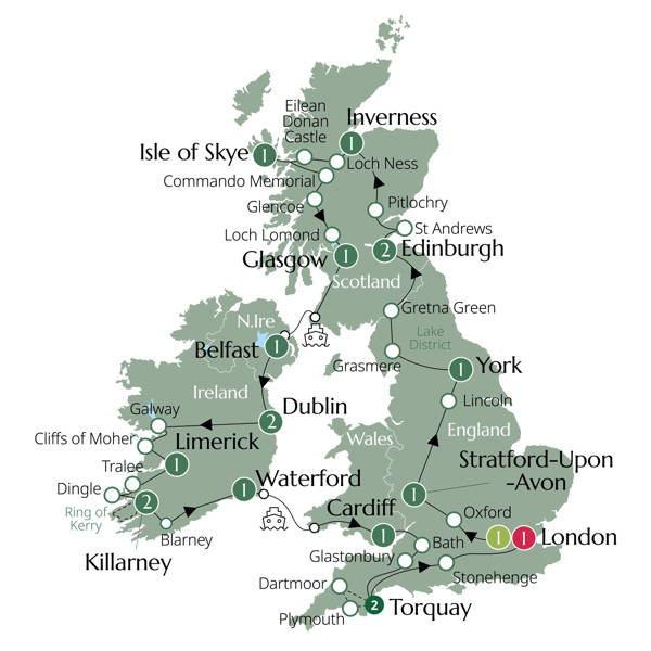 Romantic Britain & Ireland - Classic Group Itinerary Map