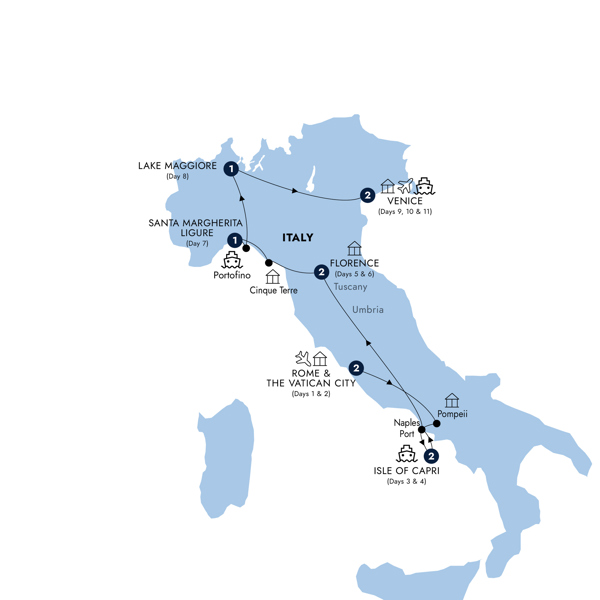Treasures of Italy - Classic Group Itinerary Map