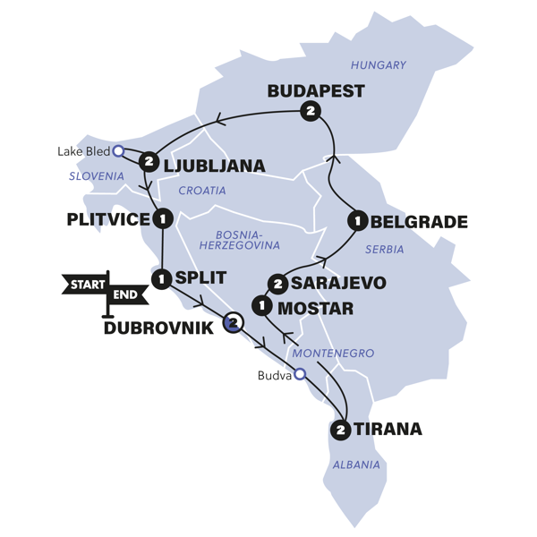 tourhub | Contiki | Best of Balkans | Start Dubrovnik | Tour Map