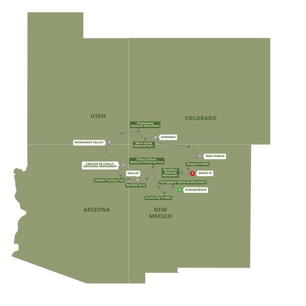 Southwest Native Trails End Santa Fe Itinerary Map