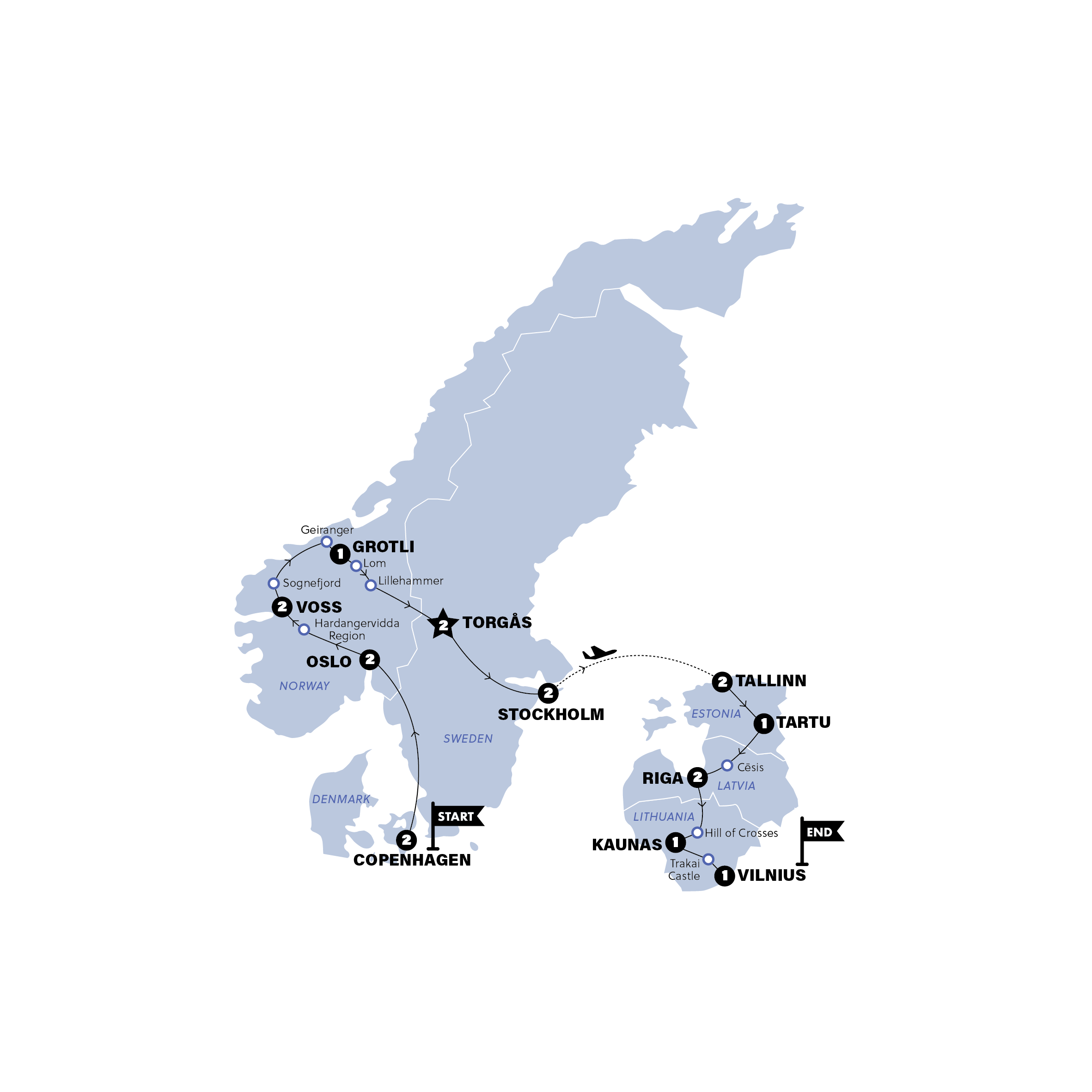 tourhub | Contiki | Scandinavia & Best of Baltics | Summer | 2026 | Tour Map