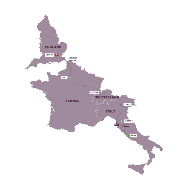 European Splendor With Eurostar™ Extension Itinerary Map