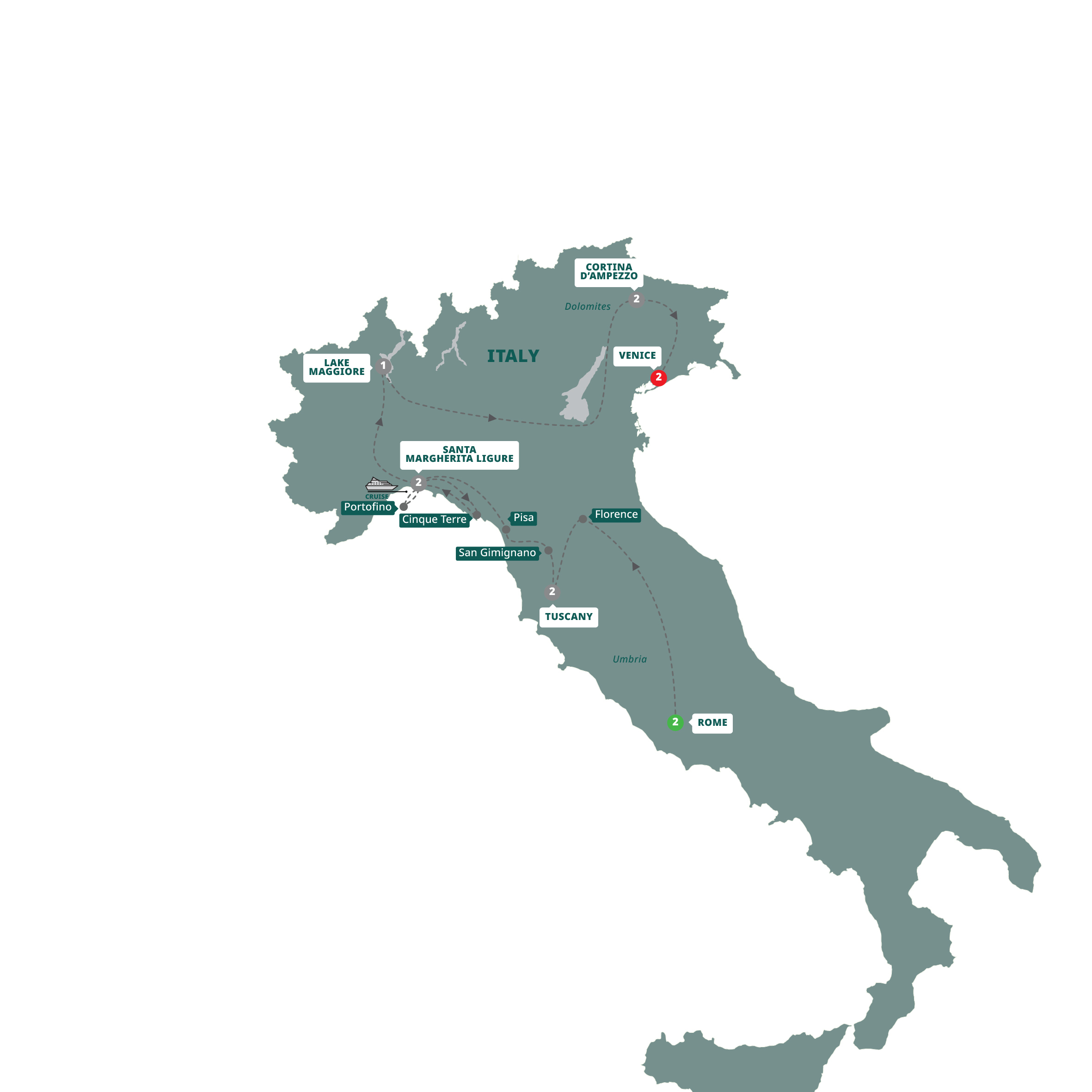 Map of Italian Elegance from Trafalgar