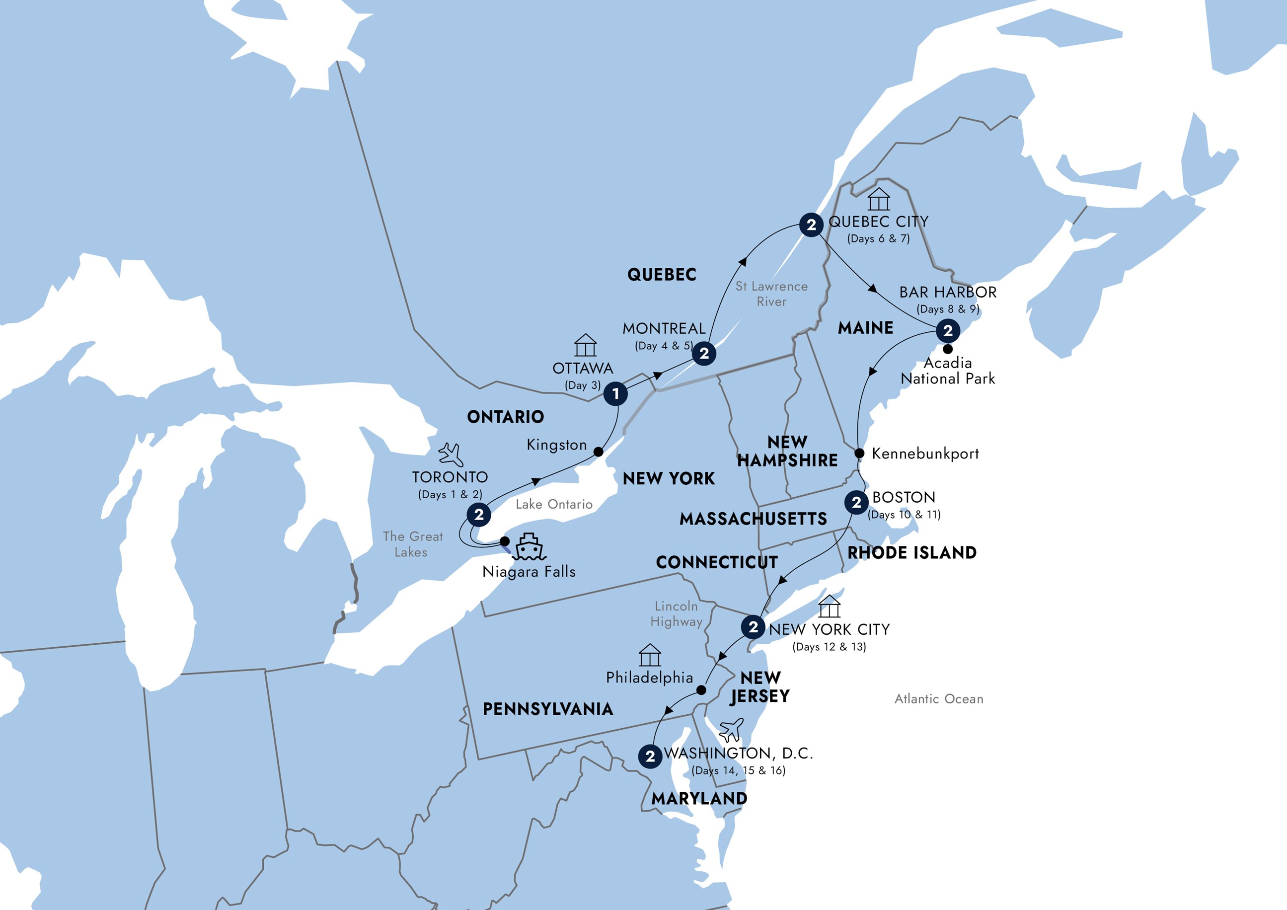 tourhub | Insight Vacations | Best of Eastern Canada & USA - Classic Group | Tour Map