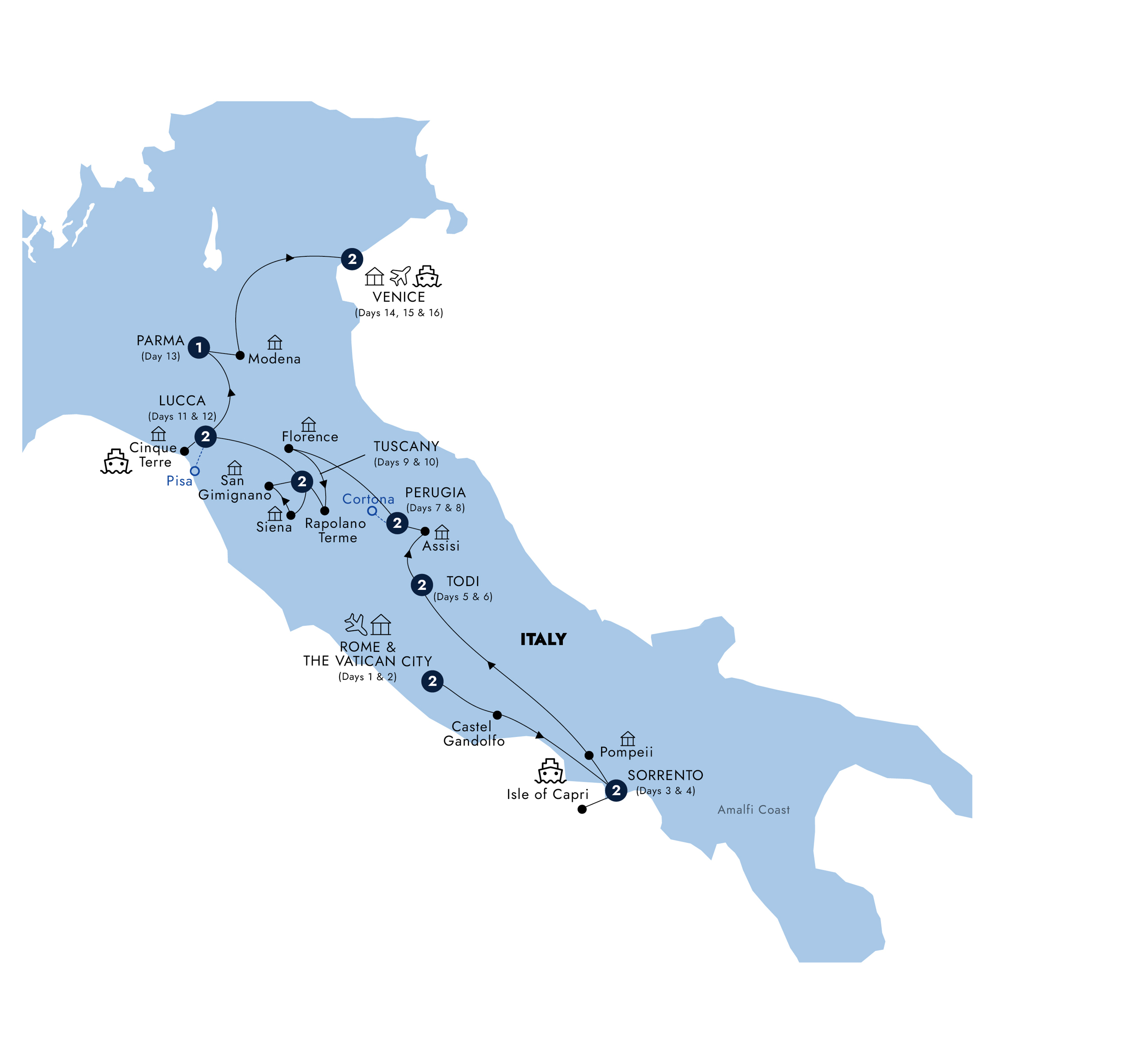 tourhub | Insight Vacations | Country Roads of Italy, a Women-Only Tour | Tour Map