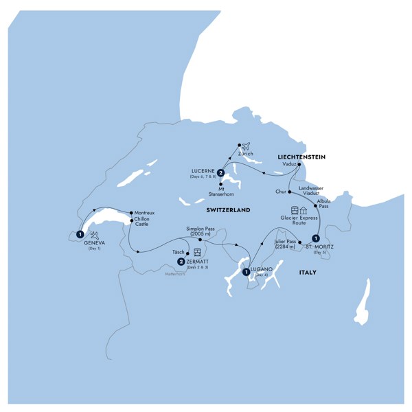 Glorious Switzerland - Classic Group Itinerary Map