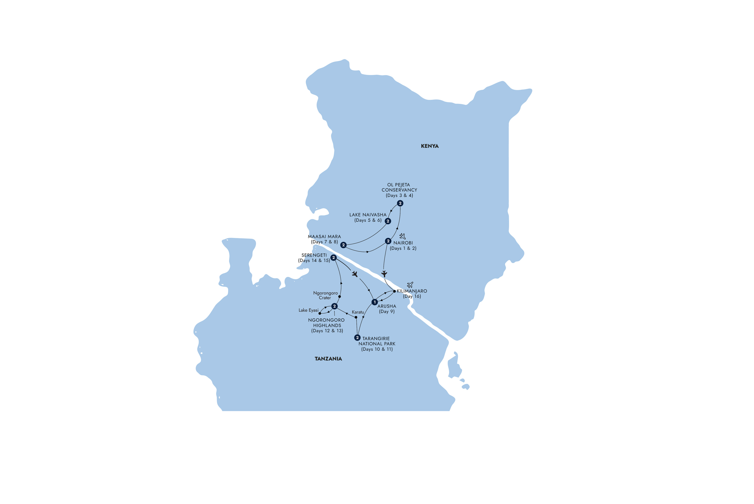 Map of Kenya & Tanzania Safari Discovery  from Insight Vacations