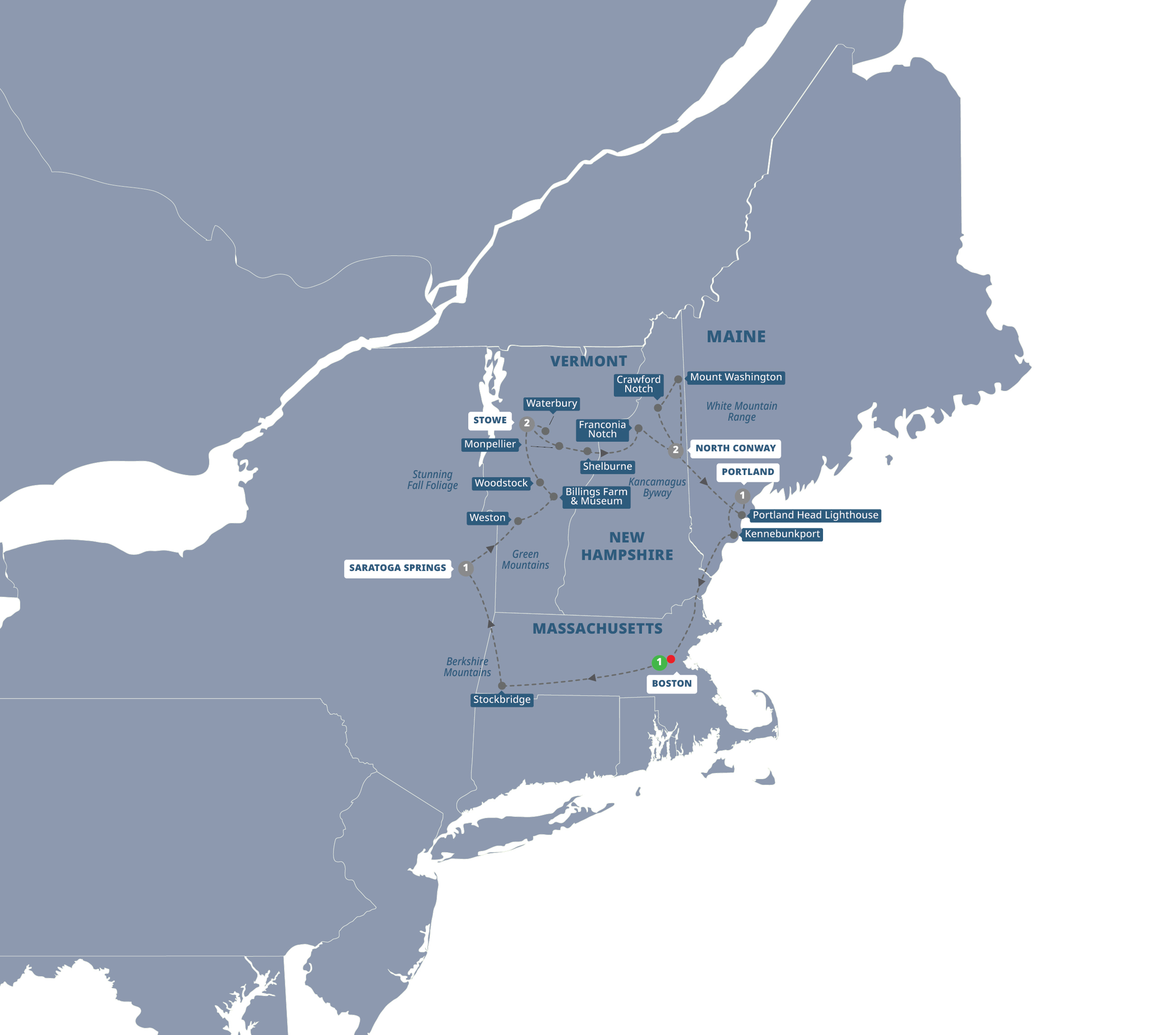 Map of New England's Fall Foliage, a Women-Only Tour from Trafalgar