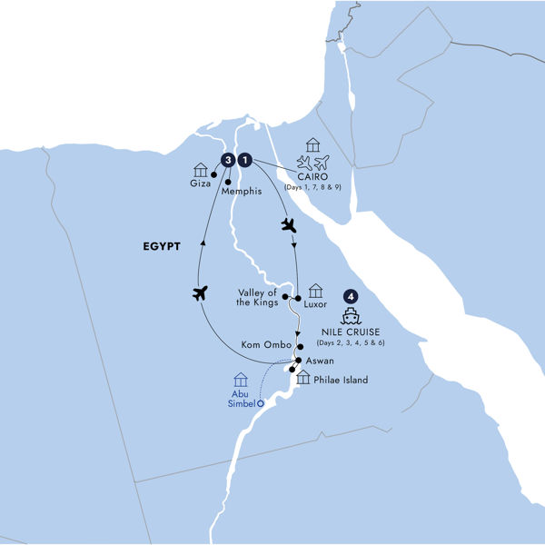 Wonders of Egypt - Classic Group, Winter Itinerary Map