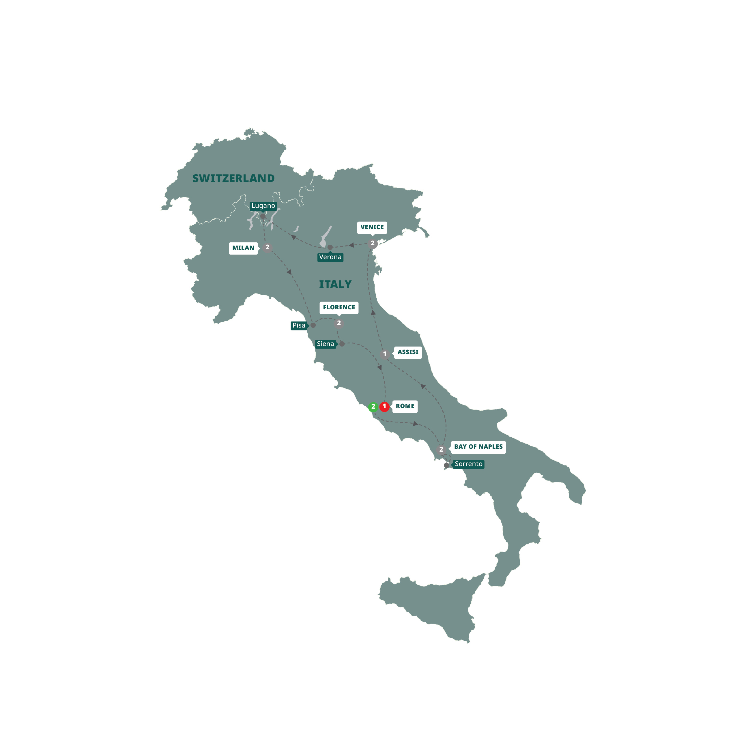 Map of Splendors of Italy from Trafalgar