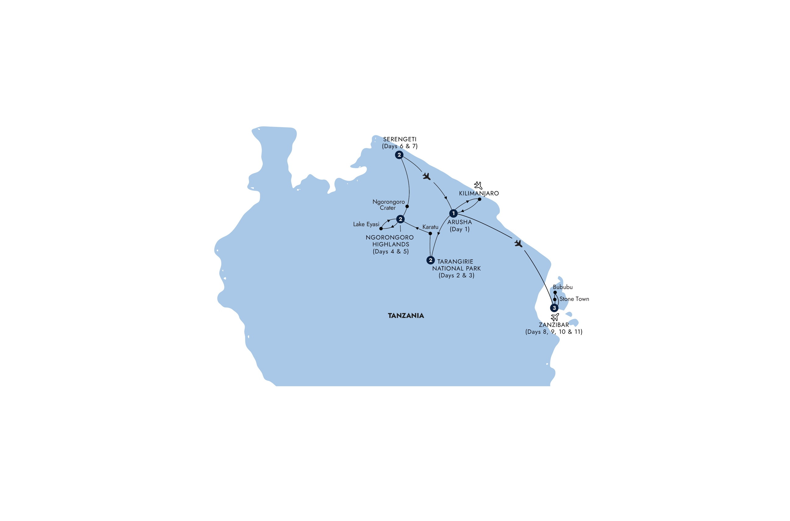 Map of Tanzania Safari with Serengeti and Zanzibar from Insight Vacations