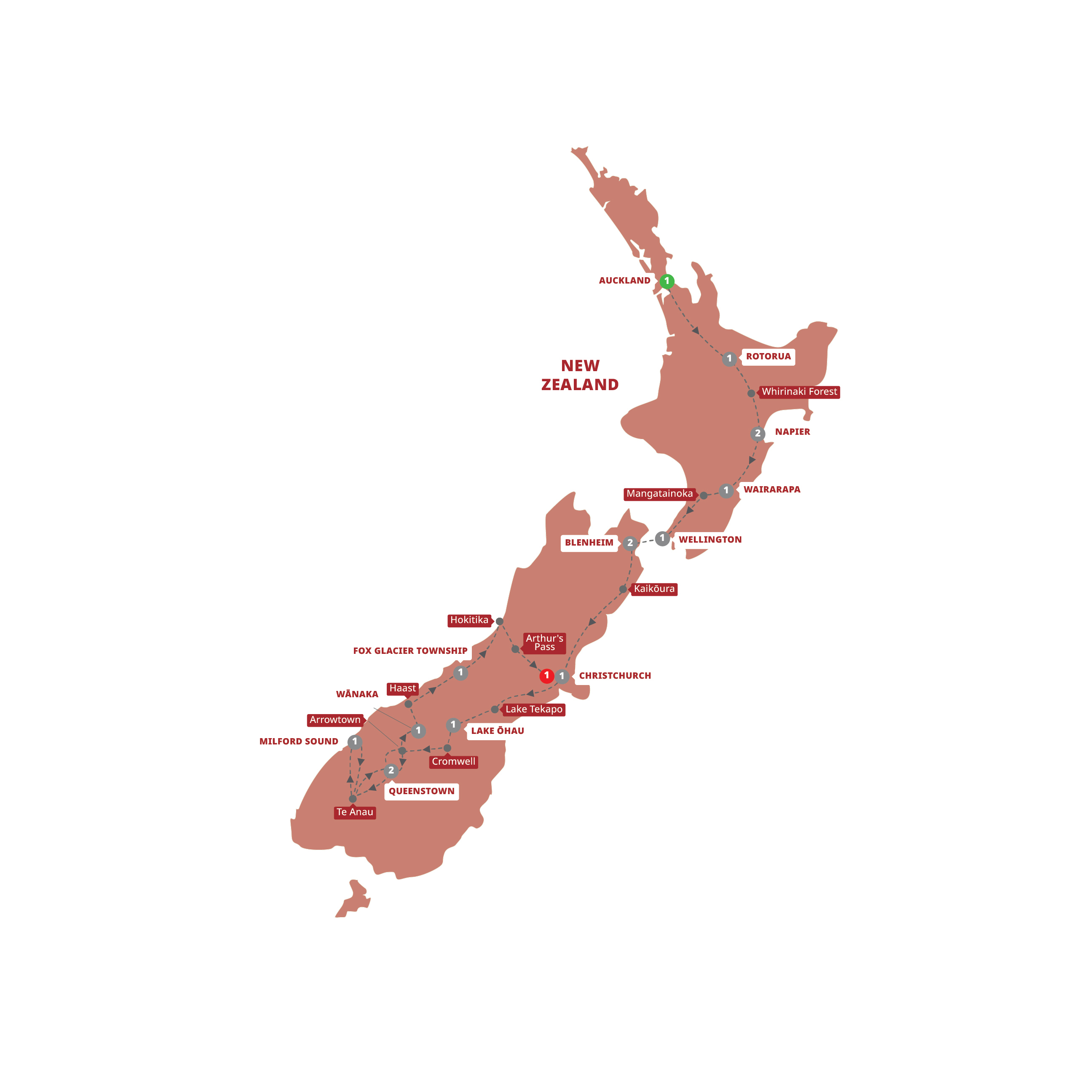Map of Untamed New Zealand from Trafalgar