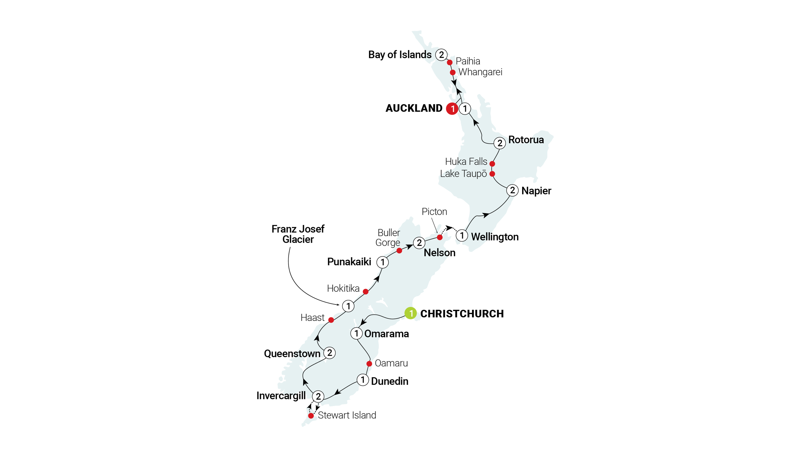 tourhub | AAT Kings | Spirit of New Zealand | Tour Map