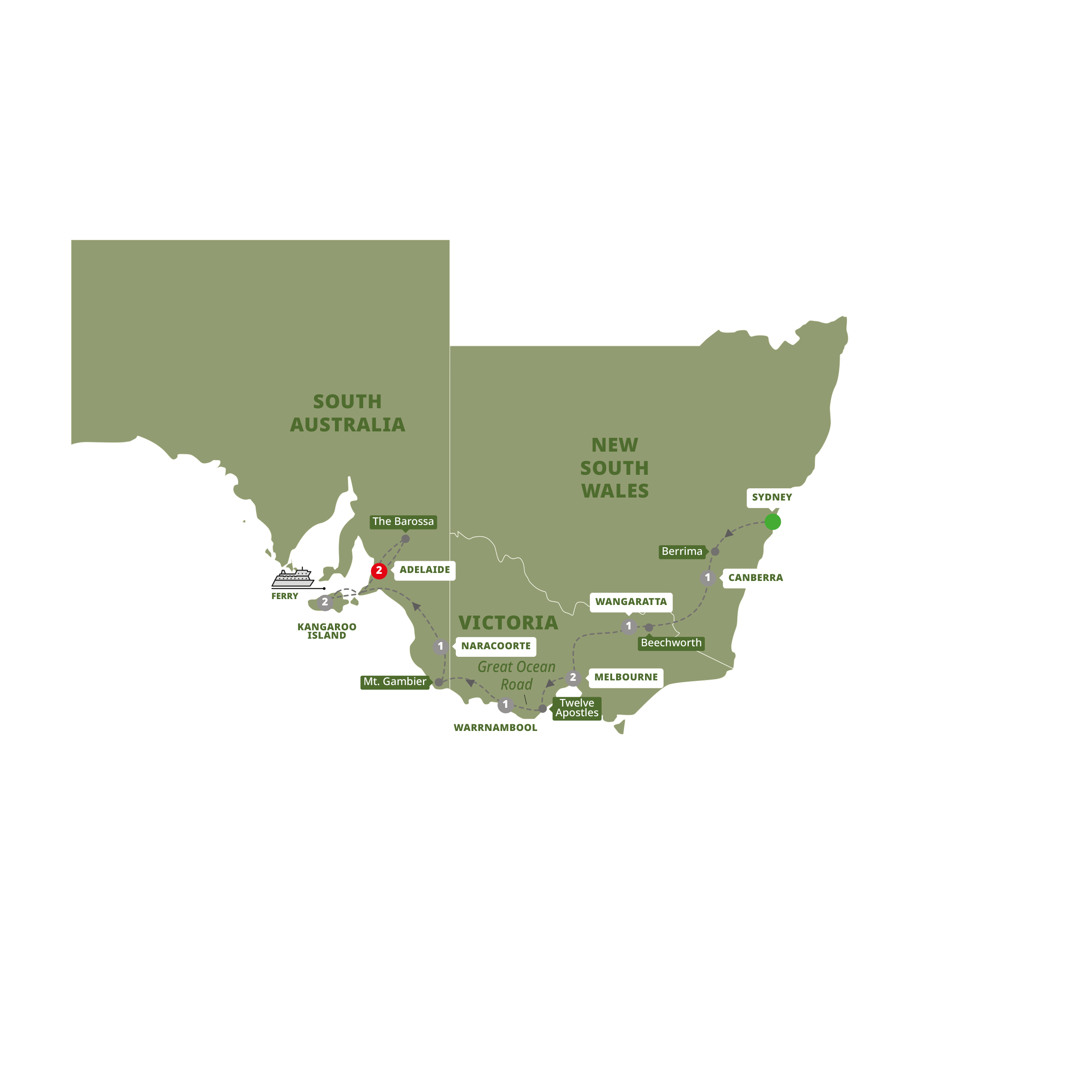 tourhub | Trafalgar | Tastes of Southern Australia | Tour Map