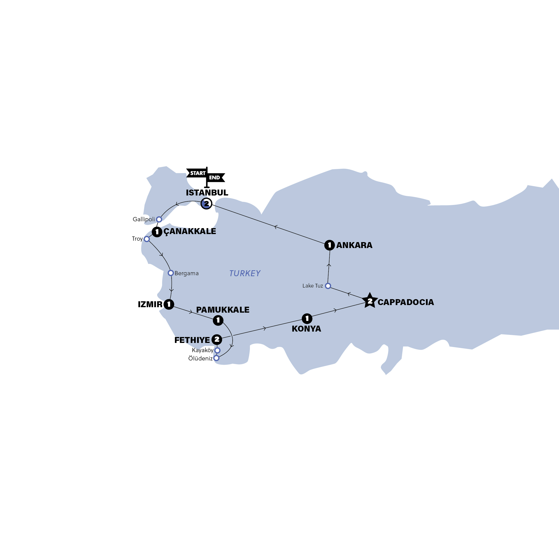 Map of Best of Turkey | Summer 2027 from Contiki