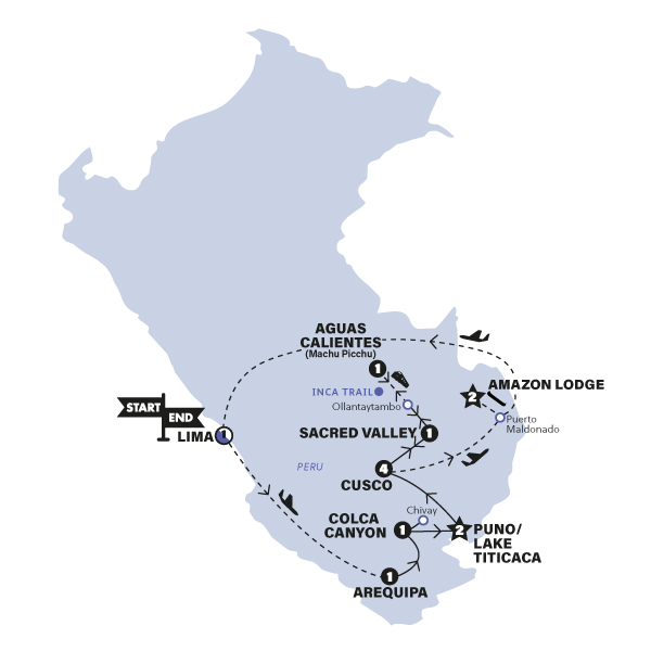 tourhub | Contiki | Peru Uncovered with Inca Trail Trek (Feb 2024 Onwards) | Tour Map