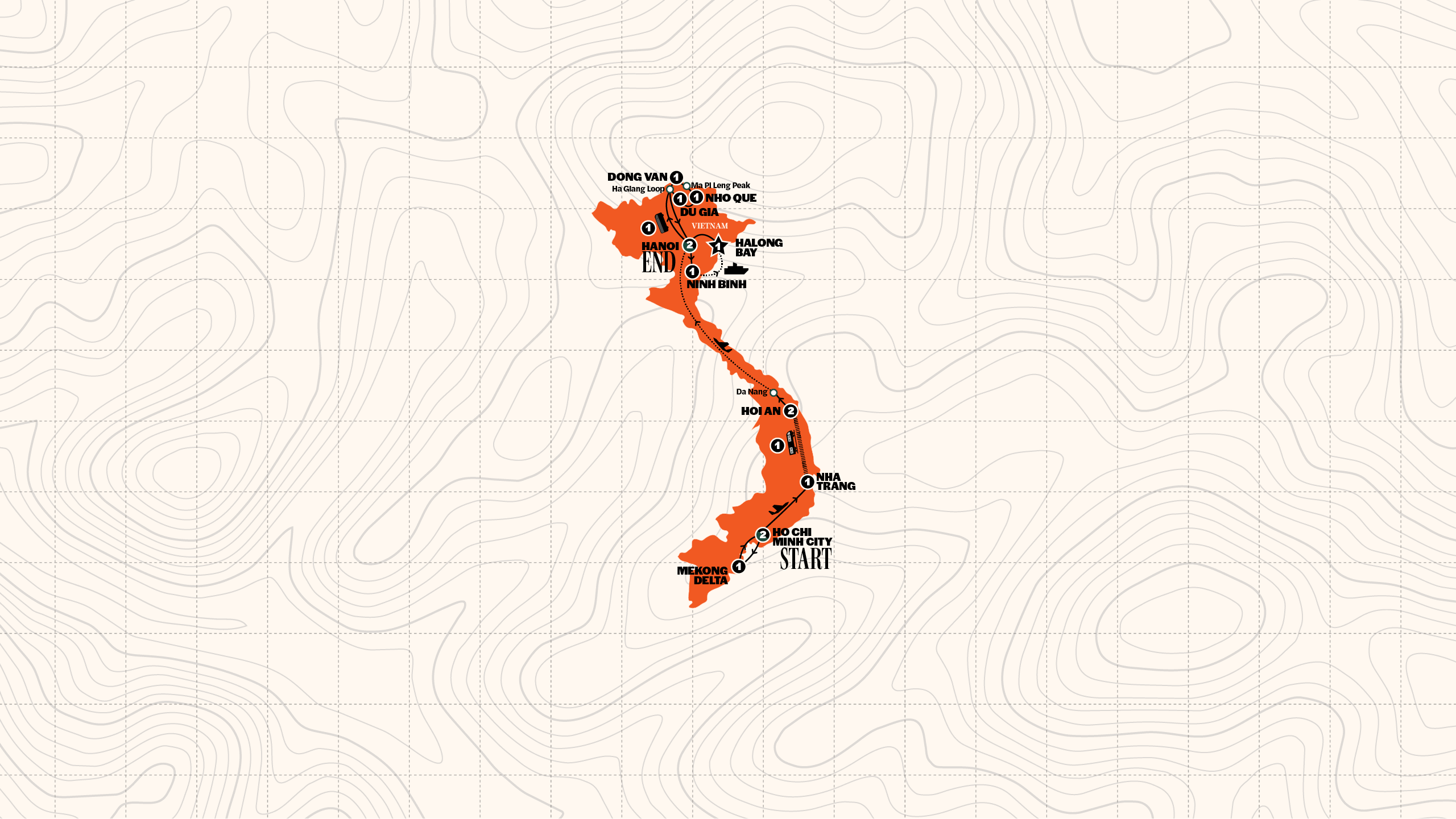 Map of Best of Vietnam | with Ha Giang Loop | 2026/2027 from Contiki