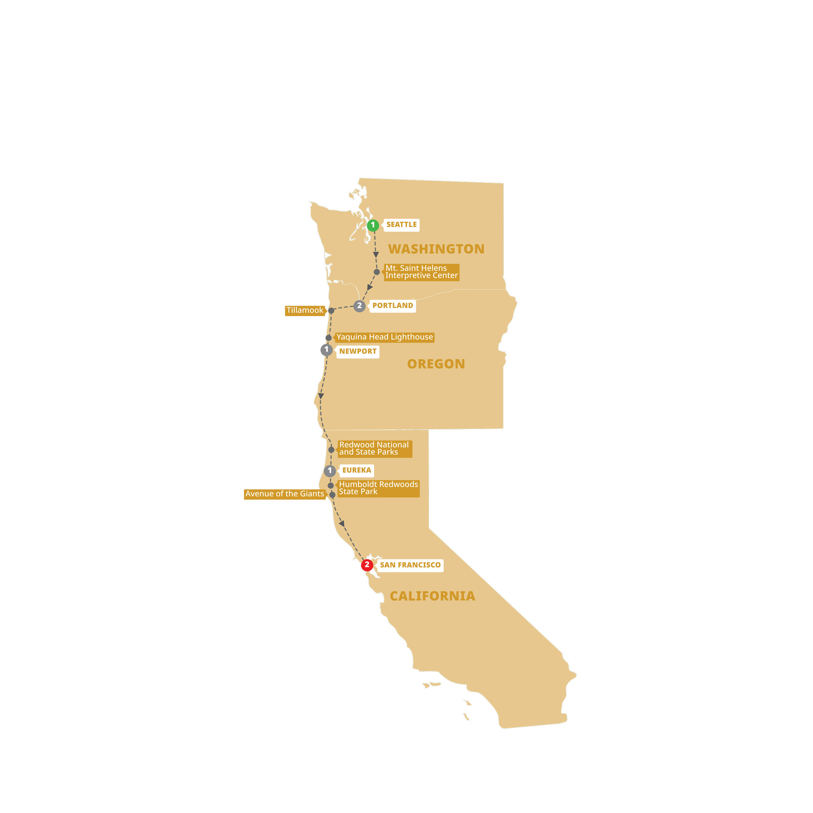 Map of Best of the Pacific Northwest (2027) from Trafalgar