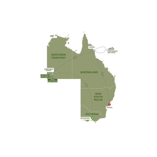 Australian Highlights Itinerary Map