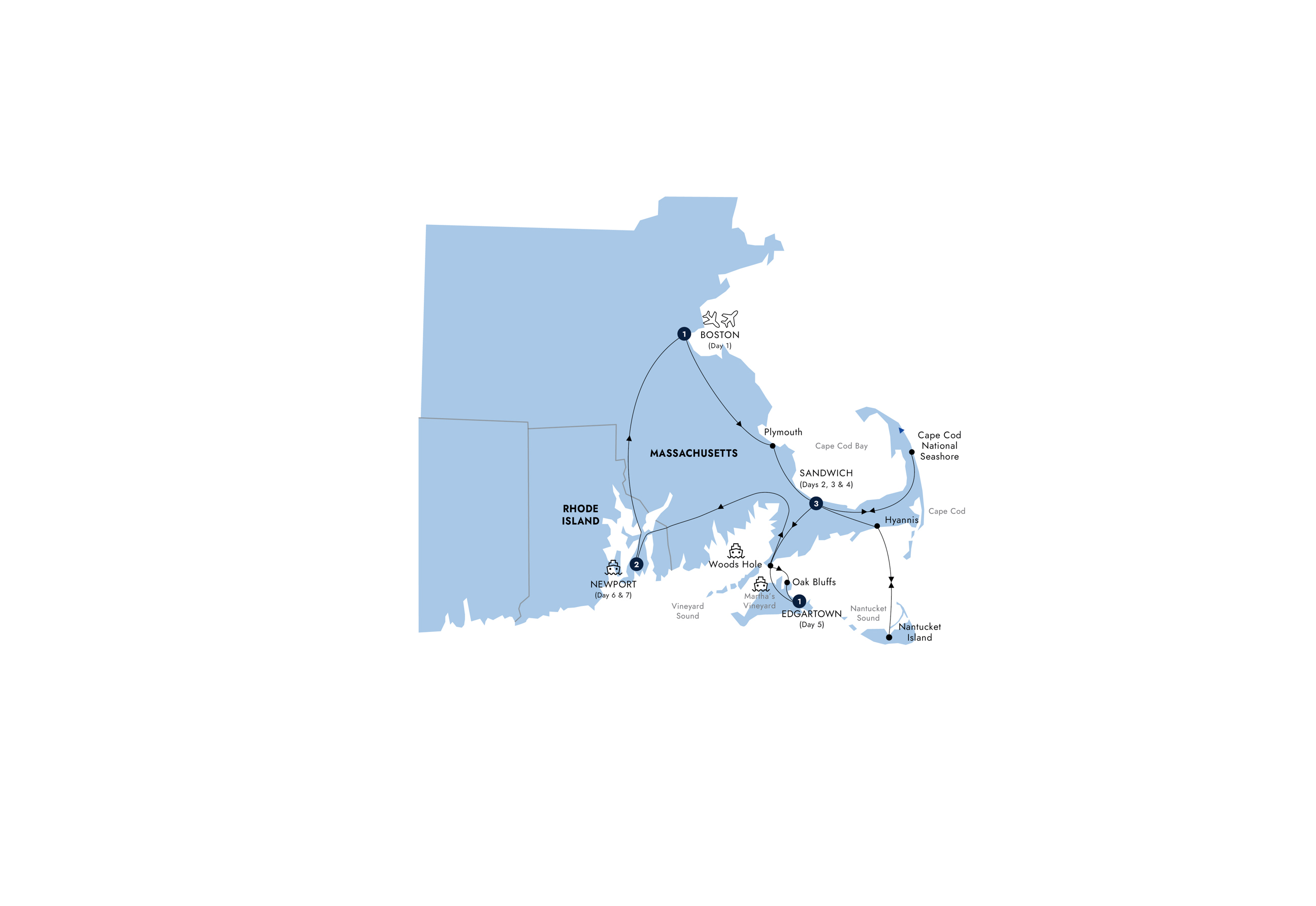 tourhub | Insight Vacations | Boston, Cape Cod & The Islands - Classic Group | Tour Map