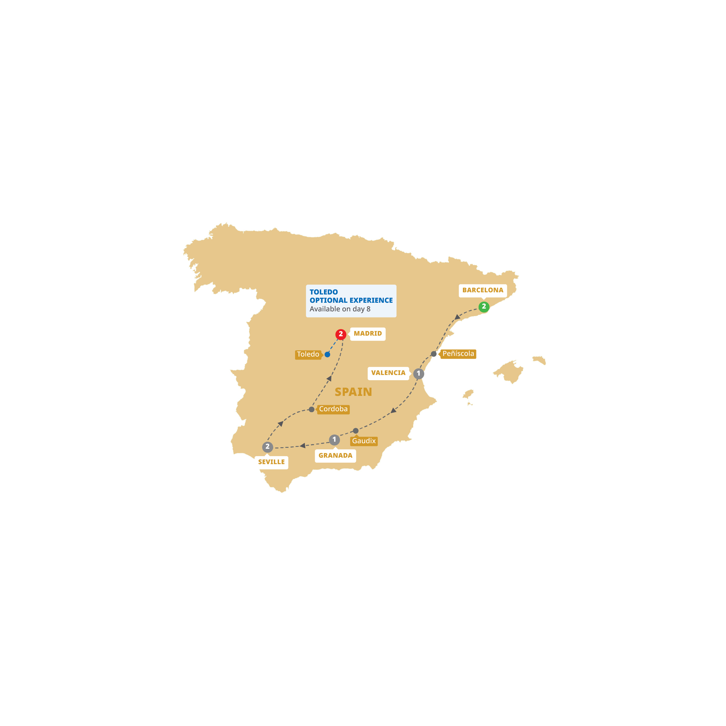Map of Highlights of Spain - Small Group from Trafalgar