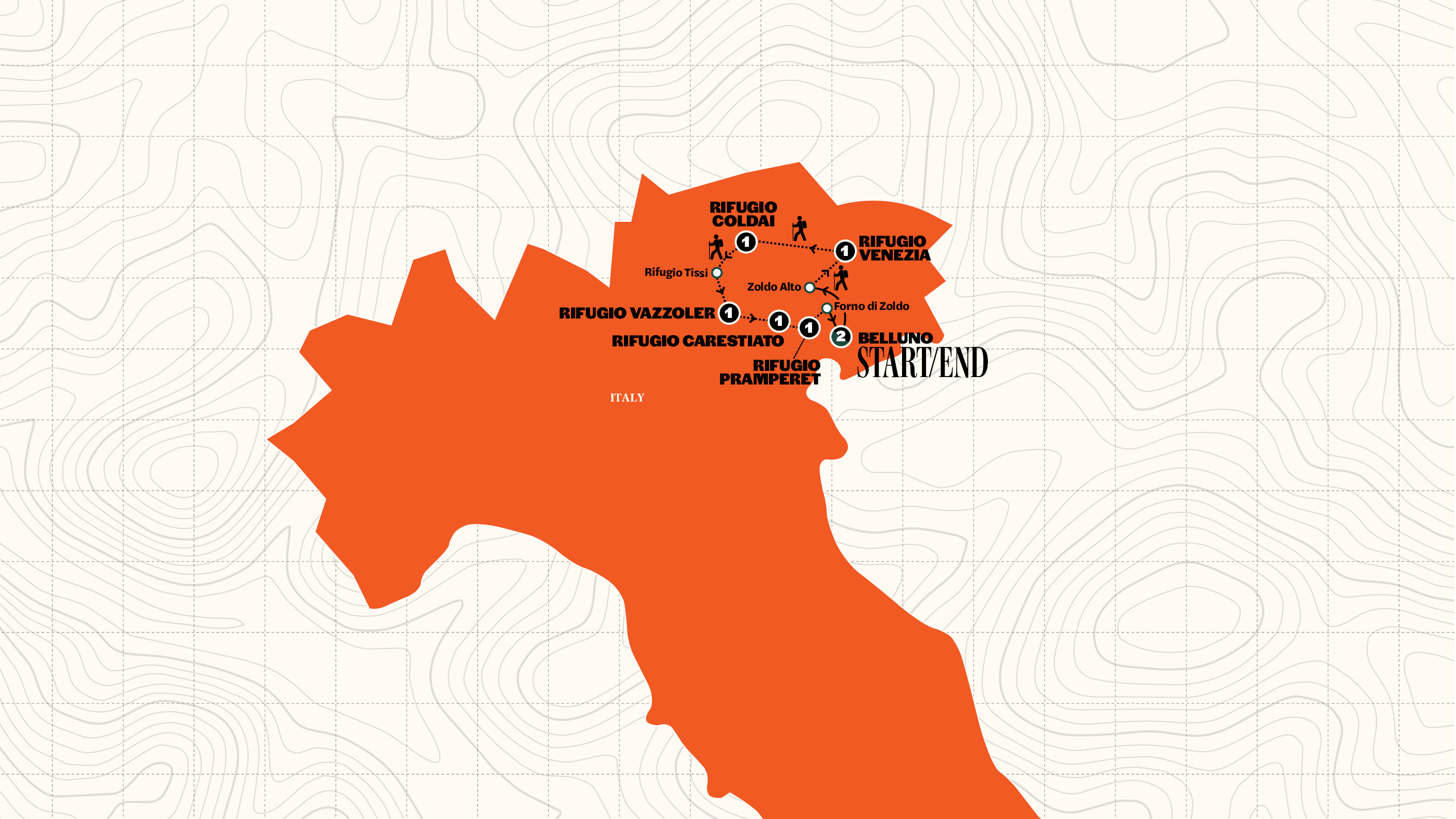 Map of Hiking the Dolomites: Alta Via 1 from Contiki