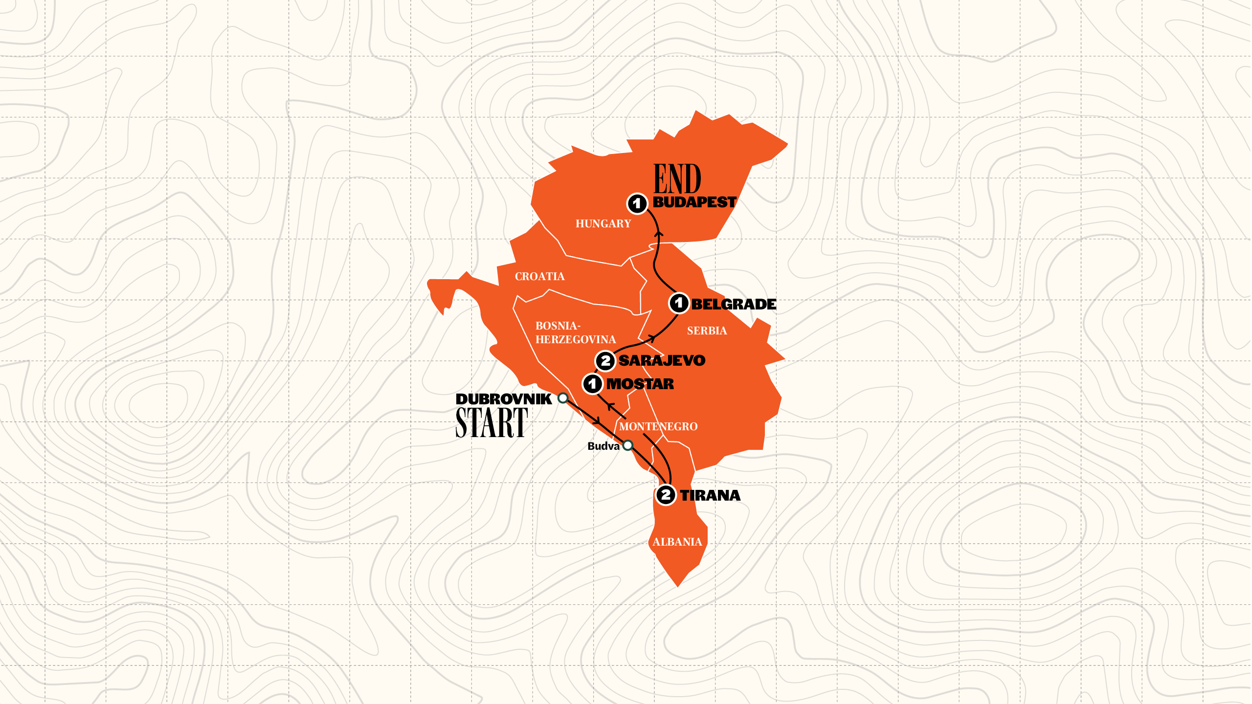 Map of Dubrovnik to Budapest | 2027 from Contiki