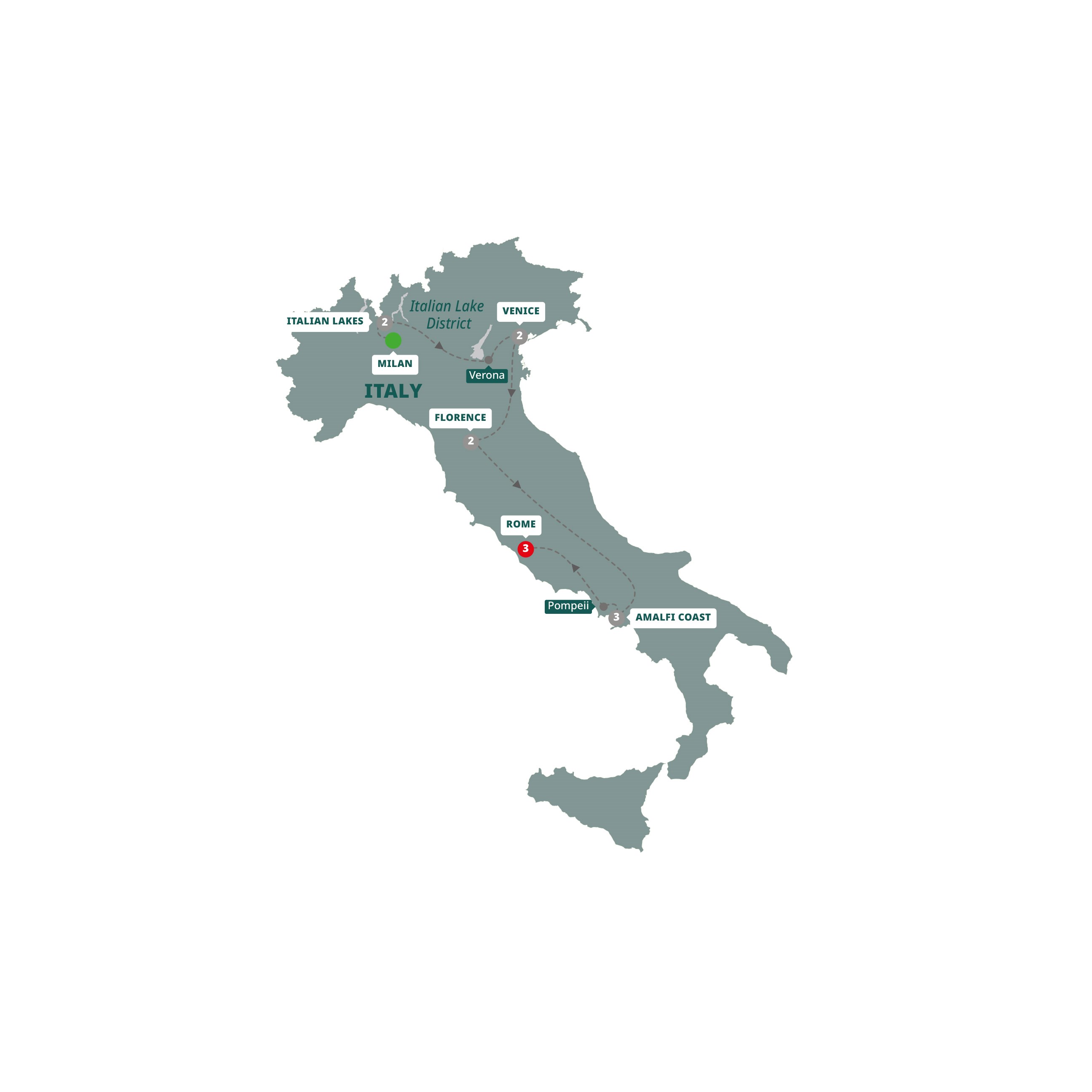 tourhub | Trafalgar | Italian Glory | Tour Map