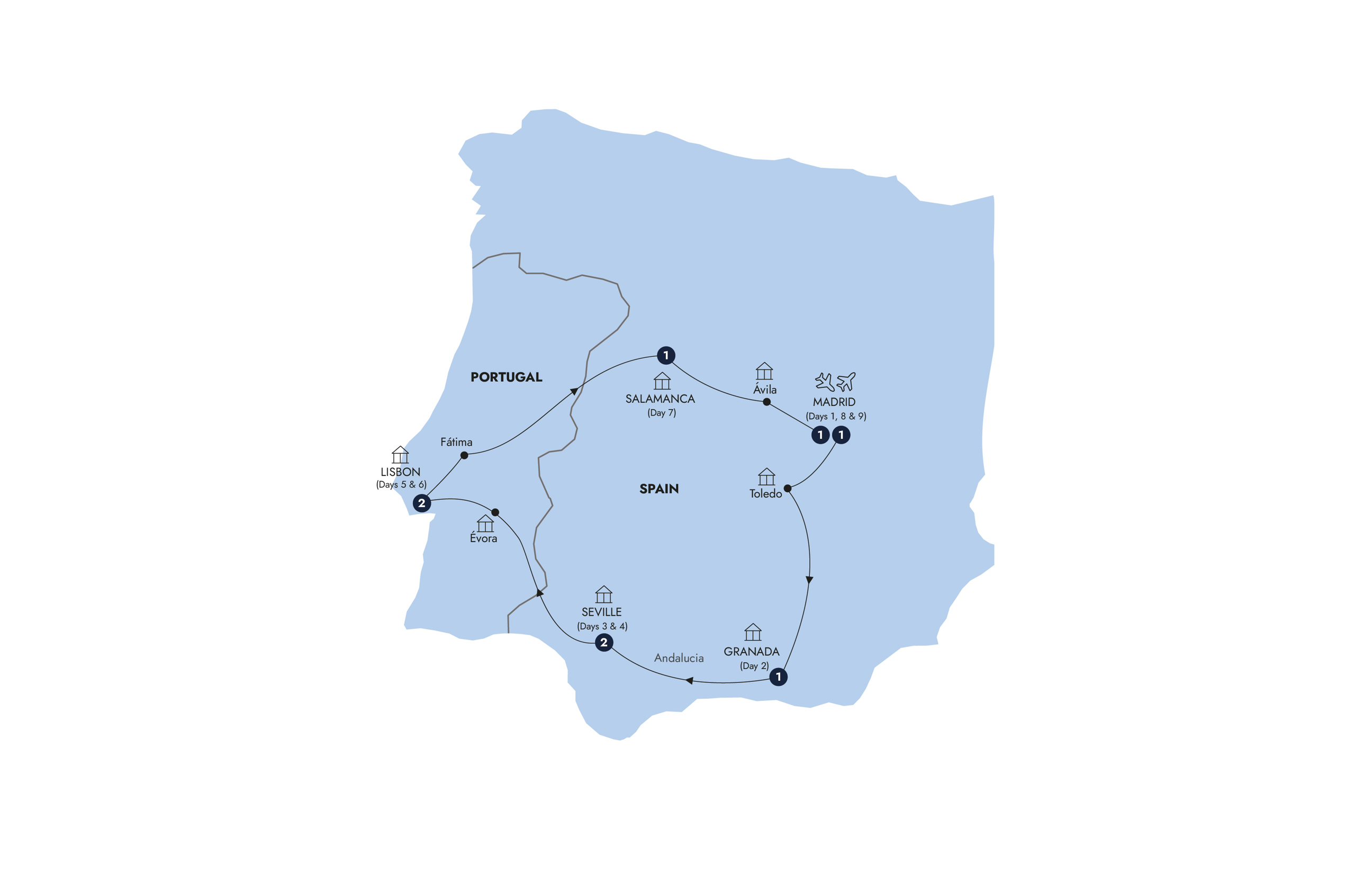 Map of Amazing Spain & Portugal - Classic Group, Winter (2026 - 2027) from Insight Vacations