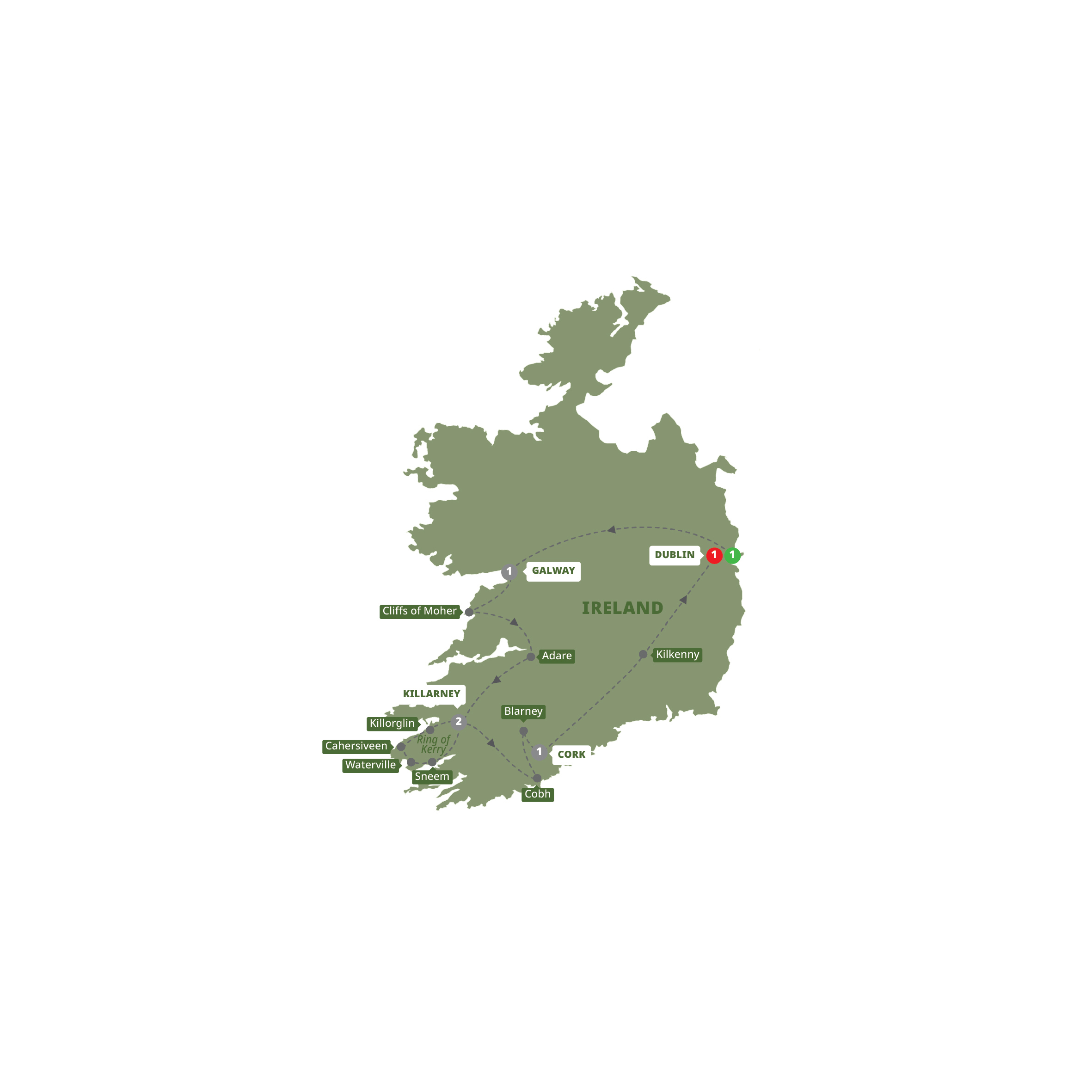 Map of Focus on Ireland from Trafalgar