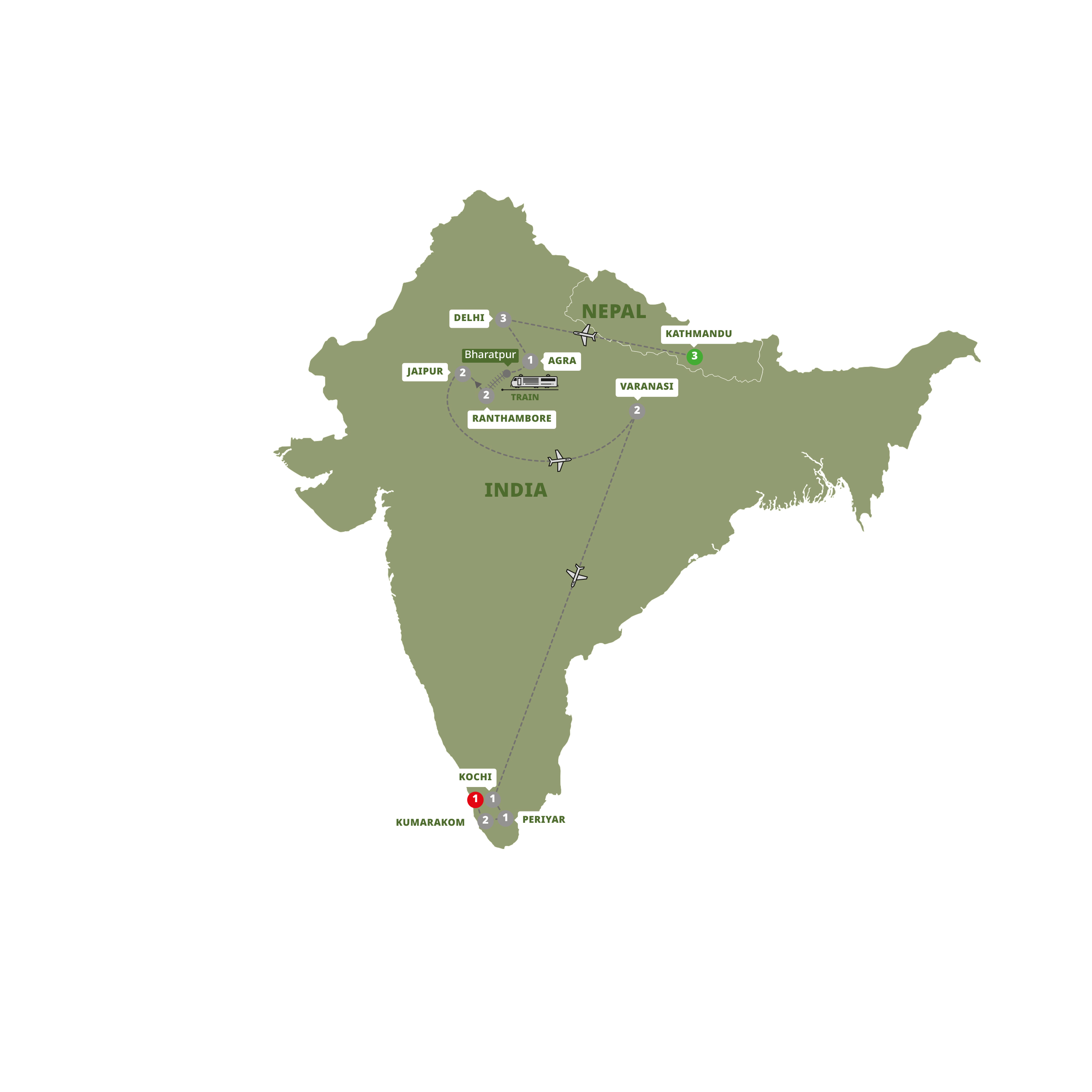 tourhub | Trafalgar | Best of India with Kerala and Nepal | Tour Map