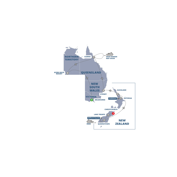Highlights of Australia and New Zealand Itinerary Map