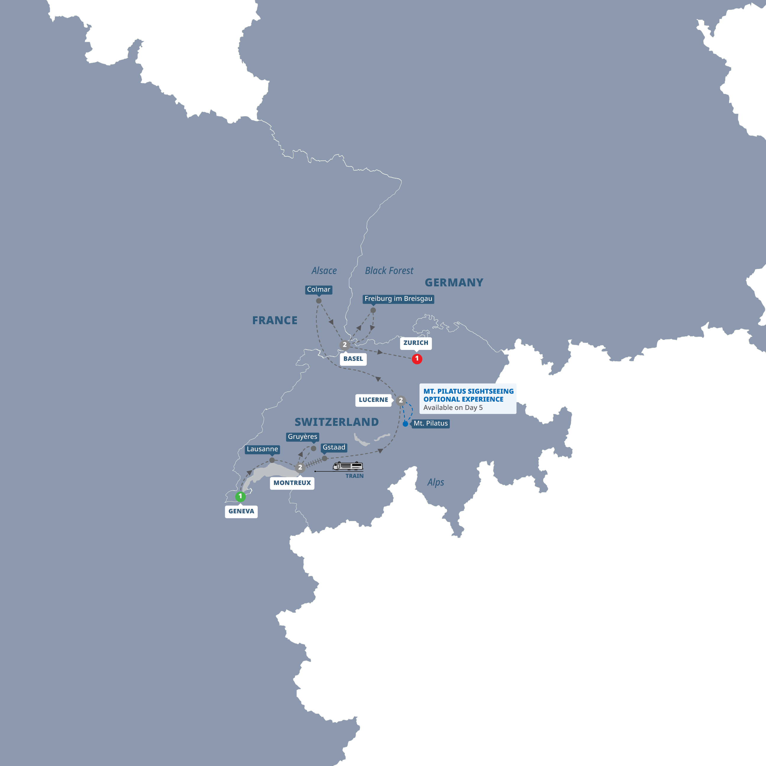 Swiss Delight Winter Guided Tour Map 2027